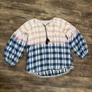 Jag Ombre Plaid Tassel Tunic in Pink and Blue